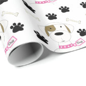 Cartoon Dog mit Paw Prints Geschenkpapier (Rolleneckpunkt)