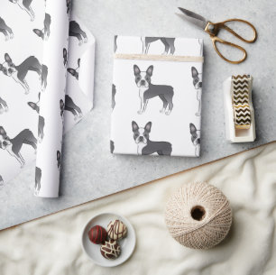Cartoon-Dog-Muster in blau und weiß in Boston Geschenkpapier