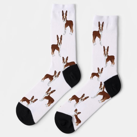 Cartoon Dog Muster Red and White Boston Terrier Socken (Linkes Detail)