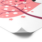 Cartoon Dog Puppy Bird Blume Blühen rosa Frühling Poster (Ecke)