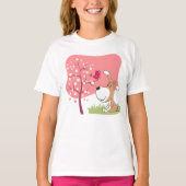 Cartoon Dog Puppy Bird Blume Blühen rosa Frühling T-Shirt (Vorderseite)