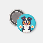 Cartoon Dog umgeben von Blume Magnet (Vorderseite/Rückseite)