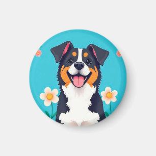 Cartoon Dog umgeben von Blume Magnet