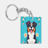 Cartoon Dog umgeben von Blume Schlüsselanhänger (Vorderseite links)