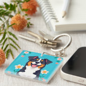 Cartoon Dog umgeben von Blume Schlüsselanhänger (Vorderseite rechts)