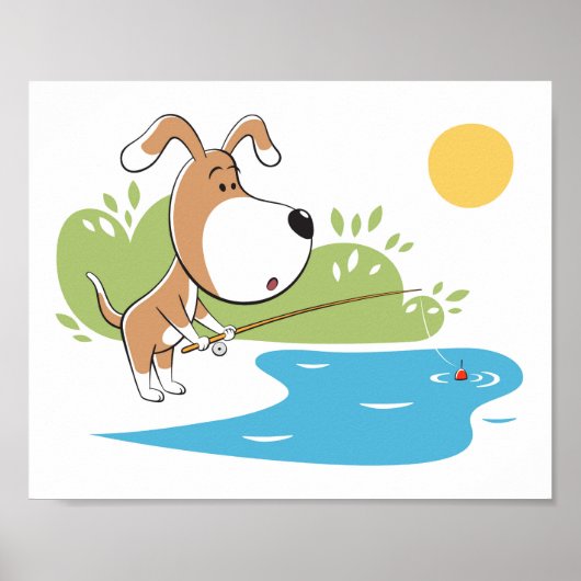 Cartoon Dog Welppy Fishing Sun Lake Poster (Vorne)