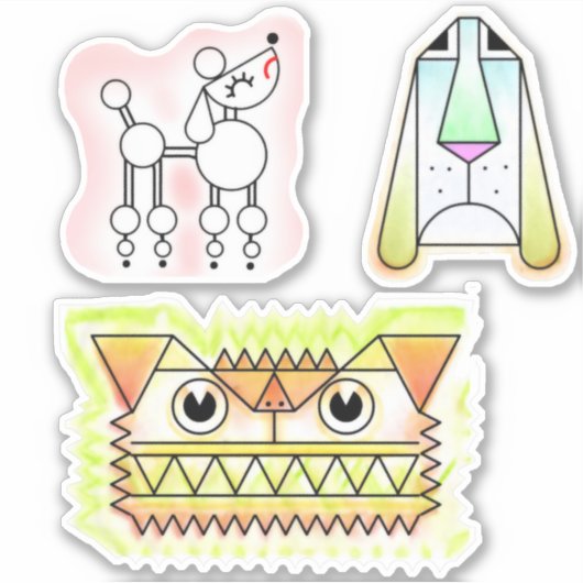Cartoon Dogs Custom-Cut Vinyl Sticker Set (Vorderseite)