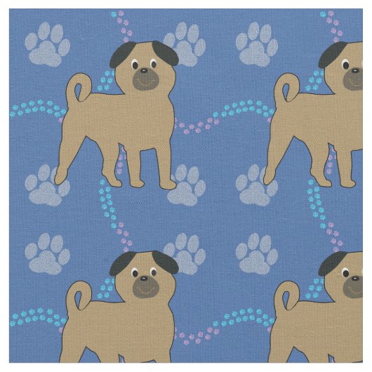 Cartoon Dogs - Mops v1 Stoff (Nahaufnahme)