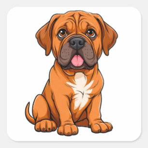 Cartoon Dogue de Bordeaux Welpe mit süßem Ausdruck Quadratischer Aufkleber