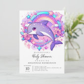 Cartoon Dolphin Babydusche Einladung (Stehend Vorderseite)