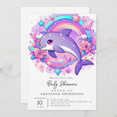 Cartoon Dolphin Babydusche Einladung (Vorne/Hinten)