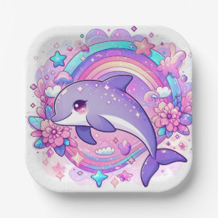Cartoon Dolphin Babydusche Pappteller
