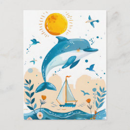 Cartoon Dolphin, die aus dem Wasser springen Postkarte