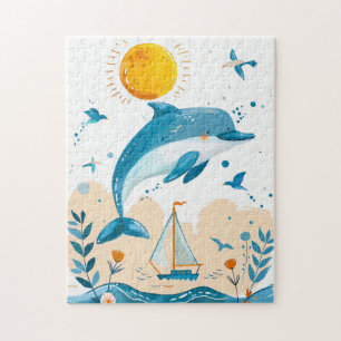 Cartoon Dolphin, die aus dem Wasser springen Puzzle