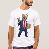 Cartoon Donald Trump in dynamischer Pose mit Bier- T-Shirt (Vorderseite)