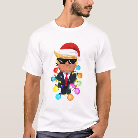 Cartoon Donald Trump in Weihnachtsmannmütze mit fa T-Shirt (Vorderseite)