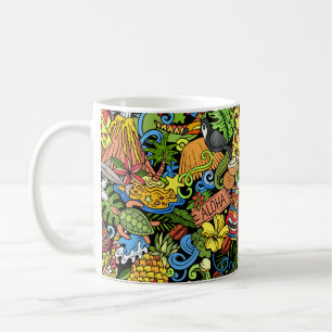 Cartoon doodles Hawaii nahtlos. Hintergrund Kaffeetasse