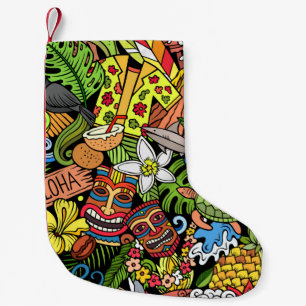 Cartoon doodles Hawaii nahtlos. Hintergrund Kleiner Weihnachtsstrumpf