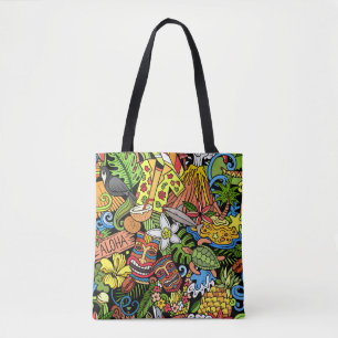 Cartoon doodles Hawaii nahtlos. Hintergrund  Tasche