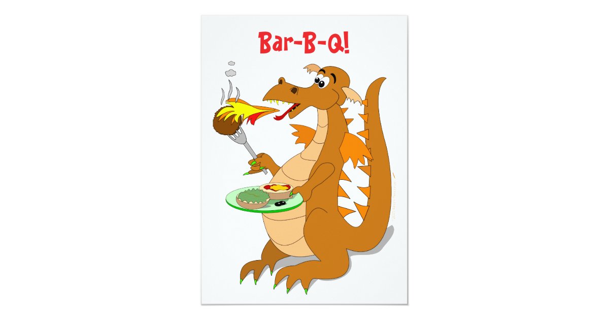 Cartoon Drache Grill Party Einladungs Schablone Einladung Zazzle De