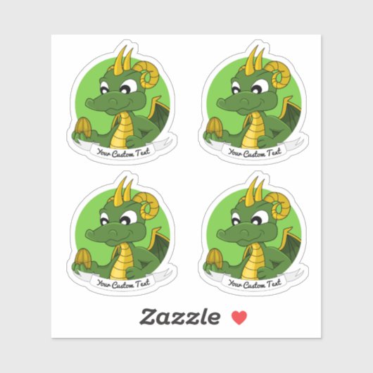 Cartoon-Drache mit goldenem Ei und Text Aufkleber (Blatt)
