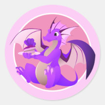 Cartoon Dragon mit Cake Pink Stickern