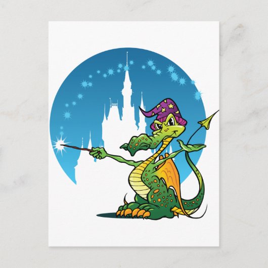 Cartoon Dragon Wizard Postkarte (Vorderseite)