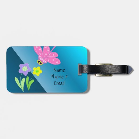 Cartoon Dragonfly mit Blume Gepäckanhänger (Rückseite horizontal)