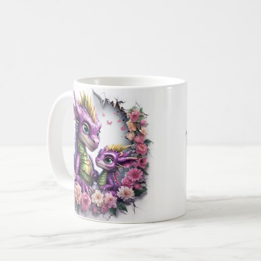 Cartoon Dragons feiern Muttertag Kaffeetasse (Vorderseite Links)