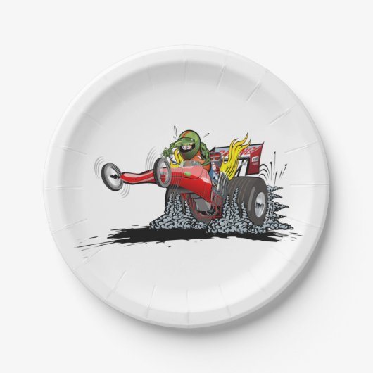 Cartoon Dragster Pappteller (Vorderseite)