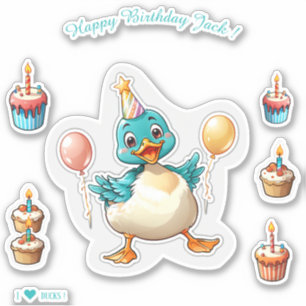 Cartoon Duck - Happy Birthday Personalisiert Aufkleber