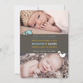 Cartoon Ducks Baby Boys Twins Geburtsankündigung Ankündigung