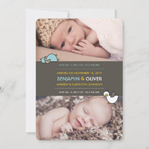 Cartoon Ducks Baby Boys Twins Geburtsankündigung Ankündigung