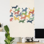 Cartoon-dynamische Hunde-Silhouetten spielen auf P Poster (Heimbüro)