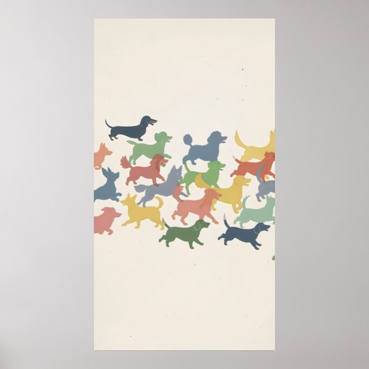 Cartoon-dynamische Hunde-Silhouetten spielen auf P Poster (Vorne)