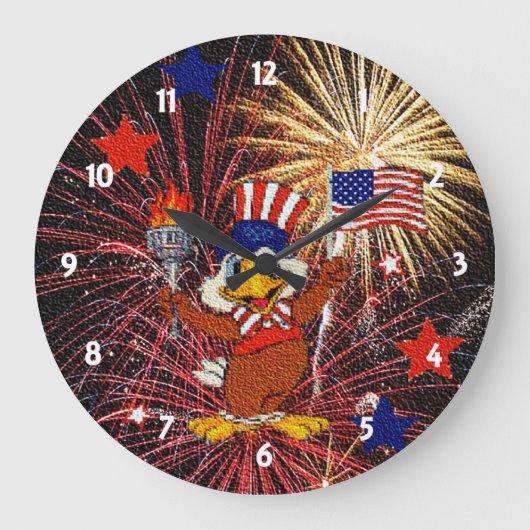 Cartoon Eagle and Fireworks Clock Große Wanduhr (Vorderseite)