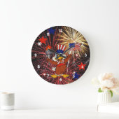 Cartoon Eagle and Fireworks Clock Große Wanduhr (Zuhause)