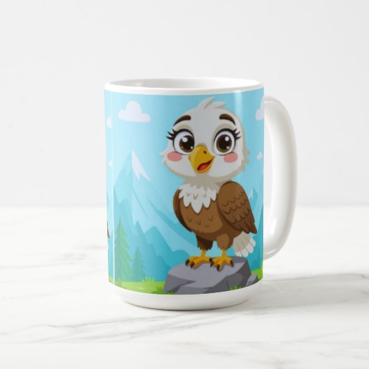 Cartoon Eagle on Rock – Cute Vector Character Kaffeetasse (VorderseiteRechts)