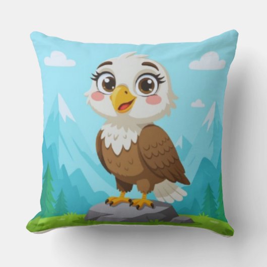 Cartoon Eagle on Rock – Cute Vector Character Kissen (Vorderseite)