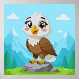 Cartoon Eagle on Rock – Cute Vector Character Poster