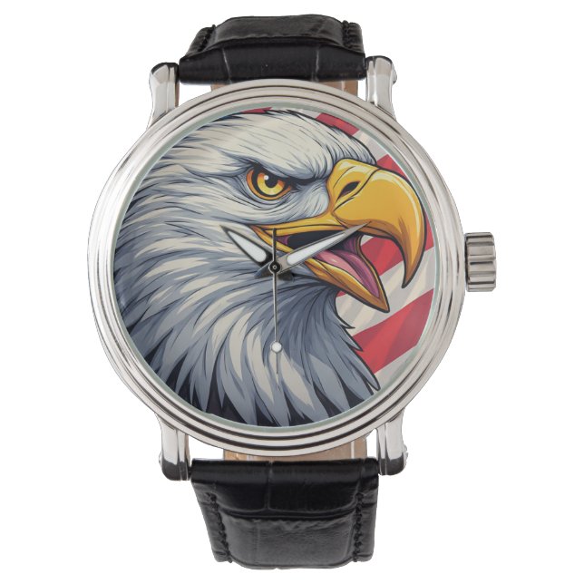 Cartoon Eagle with American Flag Patriotic Design Armbanduhr (Vorderseite)