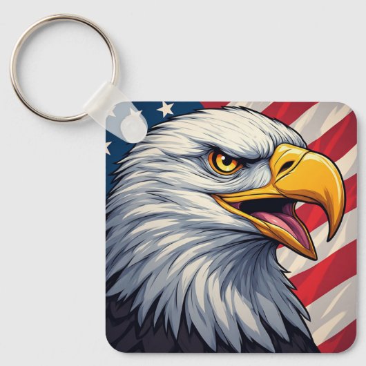Cartoon Eagle with American Flag Patriotic Design Schlüsselanhänger (Vorderseite)