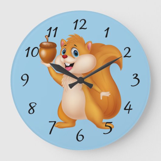 Cartoon Eichhörnchen mit Acorn Große Wanduhr (Vorderseite)
