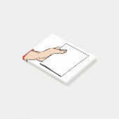 Cartoon einer Hand, die eine Anmerkung hält Post-it Klebezettel (angewinkelt)