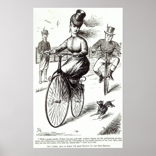 Cartoon einer Lady auf einem Velocipede, 1869 Poster (Vorne)