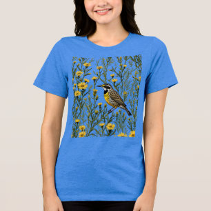 Cartoon einer Wiesenlerche umgeben 1 Tri-Blend Shirt