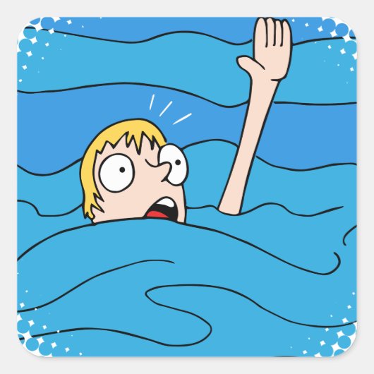 Cartoon eines ertrinkenden Mannes Quadratischer Aufkleber (Vorderseite)