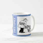 Cartoon eines Fensterreinigers mit Barrow. Funny Kaffeetasse (VorderseiteRechts)