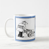 Cartoon eines Fensterreinigers mit Barrow. Funny Kaffeetasse (Links)