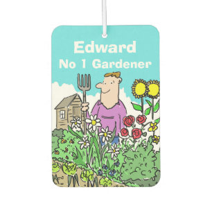 Cartoon eines Gärtners in einem schönen Garten Autolufterfrischer